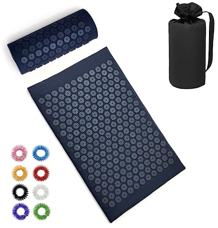 BULZEU Set per Agopressione con Tappetino e Cuscino - Contro Collo e Mal di Schiena, Massaggio e Rilassamento - Con 8 Palline