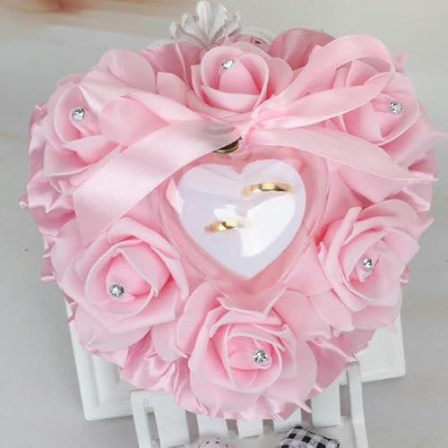 ZEYRU 18X17cm Herzform PE-Schaum Rose Blumen Ringbox Romantische Hochzeit Schmucketui Ringkissen Kissenhalter-Rosa