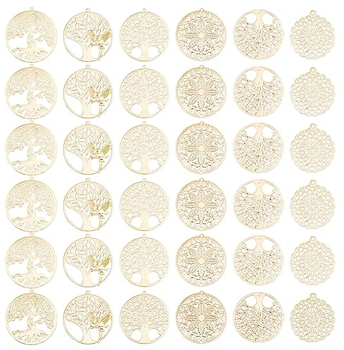 PH PandaHall 36pz Ciondoli Albero della Vita Ciondoli Filigrana in Oro, 6 Stili Ciondolo Albero Filigrana Fiore per La Creazione di Gioielli Collana Orecchini Bracciale Artigianato Fai Da Te
