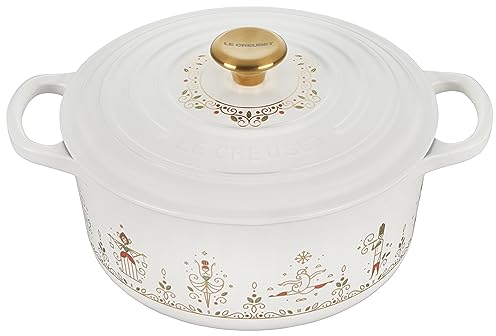 Le Creuset Noël Collection - Horno holandés redondo de hierro fundido esmaltado, 12 días de Navidad, 3.5 cuartos de galón, blanco