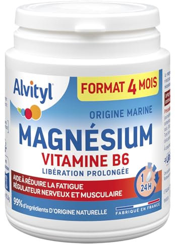 Alvityl Magnésium 300mg Origine Marin + Vitamine B6 - Libération Prolongée - Diffusion lente et progressive - Stress, Fatigue, Irritabilité - Fabriqué en France - Comprimés 120 Jours