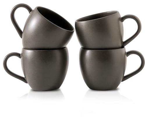 Tikooere Coffee Mugs Set of 4, Black 16 oz Coffee Mugs for Latte Cappuccino Cocoa and Tea, Ceramic Coffee Cups With Handle,Stoneware Mugs for Housewarming Gifts, Microwave＆Dishwasher Safe
