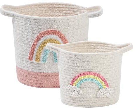 AOFANGSHIYE Cestini Portaoggetti Intrecciato in Corda di Cotone, Cesto Porta Giochi Bambino Bagno, Impilabile Organizer Fasciatoio, Decorazione Cestini Stoccaggio per Cameretta Salotto Ufficio