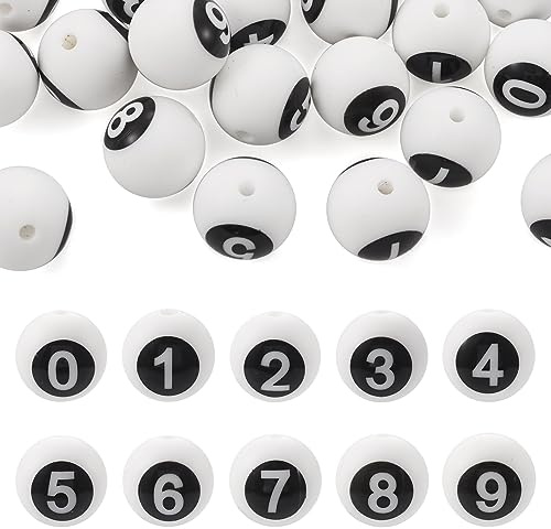 Bestewelry Runde Silikonperlen, Zahlen 0–9, 13,5 mm, Gummiperlen für Schlüsselband, Schlüsselanhänger, Stifte, Basteln, Armbänder, Schmuckherstellung, 20 Stück