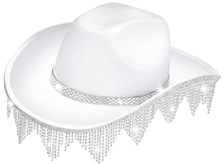 JISADER Western-Quasten, Cowboy-Hut, Jazz-Kappe, Damen und Herren, Frühlings-Sonnenhut, vielseitiger Sonnenschutz-Hut, Cowgirl-Hut für Requisiten, Strand, Weiß