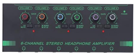 6 Channel Headphone Amplifier, Mini Mono Stereo Audio Amp with 3.5mm & 6.35mm Headphones Output, HiFi Headphone Splitter for Studio and Stage, Home Audio System