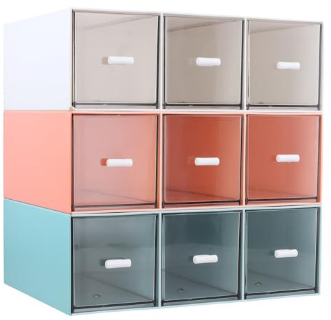 DAKFOOK 3 Pcs Tea Bag Storage with 3 Draws,16.6 x 7.7 x 22.9cm Tea Boxes Organizer, Tea Storage Drawers Containers for Bags Sugar Coffee Pods, Blue, Pink, White