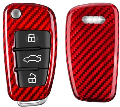T-carbon Schlüssel Hülle kompatibel mit Audi,Glasfaser Autoschlüssel Hülle kompatibel mit Audi A1 A3 A4 A6 A8 Quattro Q2 Q3 Q7 R8 RS3 RS6 S3 S6 TT TTS,rot
