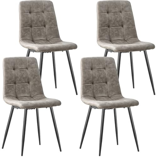 LEWE Esszimmerstühle 4er Set, Mikrofaser-Kunstleder Polsterstuhl | Stühle Esszimmer mit Hoher Rückenlehne, Schwarzen Metallbeinen, gepolsterte für Esszimmer, Küche und Lounge Rezeption