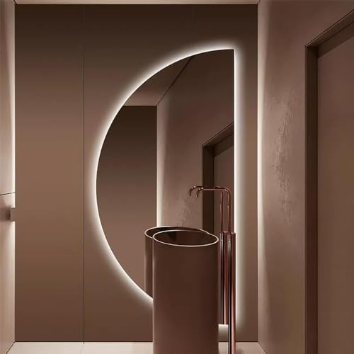 Specchio cosmetico a LED a Mezzaluna, Specchio da Bagno Grande 50 * 100 cm, Antiappannamento Oscurante, Specchio da Parete con Luce a 3 Colori, Decorazioni per la casa per ingressi di vanità