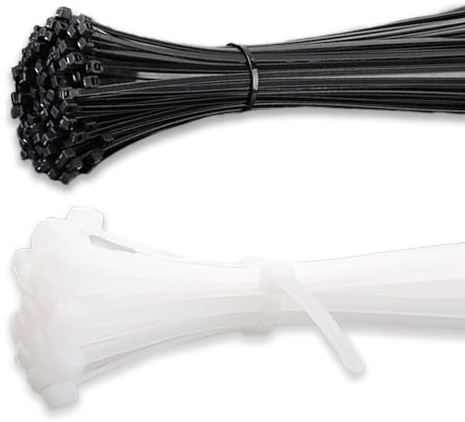 Long Cable Ties Heavy Duty, 200mm x 4.8mm, 100 PCS Large Tie Wraps, Zip Ties Black and White for Home Office Garage Workshop and DIY