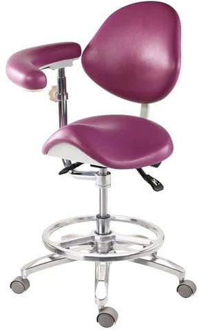 JAVYPPT Ergonomischer Deluxe-Dental-Sattelsitzstuhl, mobiler medizinischer Hocker mit Armlehne, Assistenzarzthocker, PU-Leder mit hoher Dichte, höhenverstellbar(Purple)