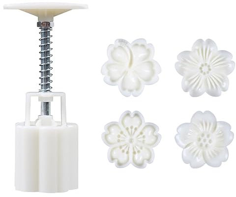 SFQEVHRZ Mooncake moulding machine， 4pcs 3D Sakura Mid Autumn Festival DIY Cookie Stamps,Manual Moon Cake Mold,Mooncake Press Molds For Baking DIY Cake Cookie Biscuit Dessert Mooncake Mould