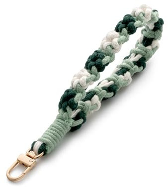 CHUQING Makramee Schlüsselanhänger Kurz Schlüsselband Stoff boho Schlüsselanhänger Armband Schlüsselbund für Frauen Damen Grün