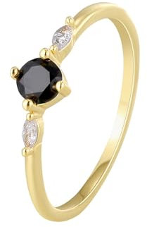 Whoiy Ring Gelbgold Damen Größe 52 (16.6), Vorsteckring Echtgold 585 Zart mit Achat 0.4ct für Frauen