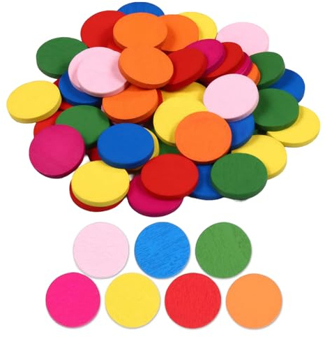 TICKLELY 150 Stück runde Holzstücke Bunte Scheiben Lernwerkzeuge Holz Konfetti – Bunte Holzscheiben, hochwertig, für kreative Spiele und DIY-Projekte