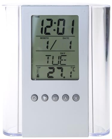 WWHJR LCD Digital Alarm Clock Desk Pencil Pen Holder Calendar Perpetual calendar transparent pen holder