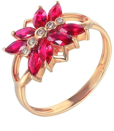 Skcess Bagues en or rose 18 carats rouge rubis marquise, bague de mariage en forme de marquise avec bague rubis et diamant 1,04 carats pour femme, 54 (17,2), métal précieux, rubis, 54 (17.2), Métal
