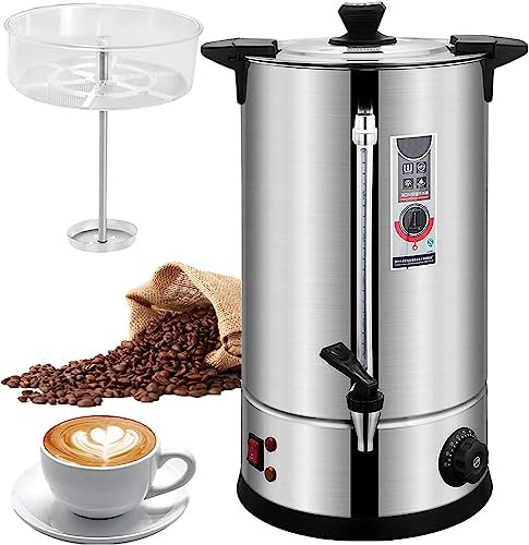 Cafetera comercial de acero inoxidable, cafetera grande de preparación rápida, dispensador automático de agua caliente para fiestas en casa, oficinas y grandes multitudes (acero inoxidable de 25 l)