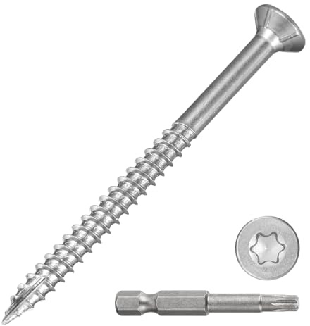 METALLIXITY 80Pcs #10x2-1/2 Deck Screws Kit Wood Screw SS410 Silver | Decking Screws with T25 Torx Drive Head for Wood Fence,Chairs,Table,Doors,etc.