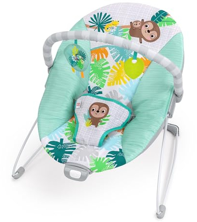 Bright Starts Wild Wonders Vibrating Baby Bouncer, Removable Toy Bar with 2 Toys, Nonslip Feet, 0-6 Months Up to 20 lbs