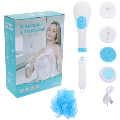 VALICLUD Elektrische Badebürste Mit Usb-Ladung Rotierende Bürste Für Sanfte Körperreinigung Und Peeling Langer Griff Für Rückenmassage Und Dusche