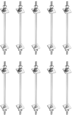 sourcing map 10Pcs M3x80mm 304 Stainless Steel Double End Threaded Stud Screw Bolt with Nuts, Square Flat Washers & Spring Washers for House Maintenance, Silver Tone