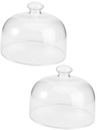 Cabilock 2 Pièces Lot de Cloches Alimentaires Verre Transparentes Couvre Gâteaux Rond Poussière Protection Pratique pour Pâtisseries Fruits et Desserts Couvercle et Facile à Nettoyer