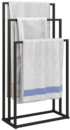 HOMCOM Portasciugamani da Terra a 3 Bracci, Porta Asciugamani per Bagno Autoportante, Porta Salviette in Acciaio, 45x21.5x85 cm, Nero