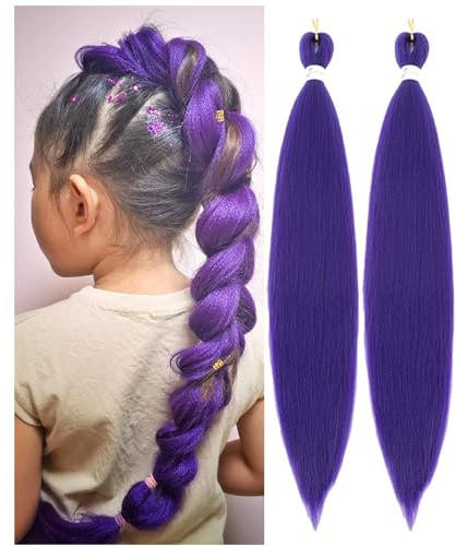 Lång lila syntetisk flätad peruk 61 cm för flickor, kostymer, fester, halloween eller cosplay (2-pack)