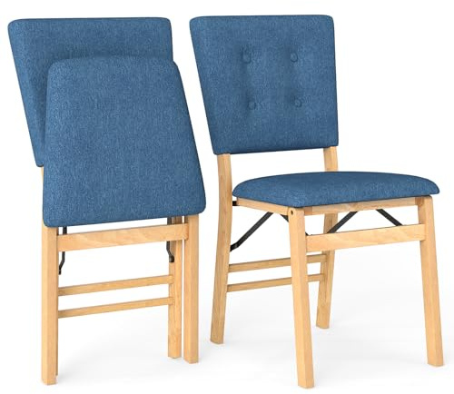 RELAX4LIFE 2er Set Esszimmerstühle klappbar, Küchenstühle mit gepolsterten Sitzen & Massivholzrahmen, Armlose Klappstühle bis zu 160 kg belastbar, modern, für Wohnzimmer, Bar & Küche (Blau)