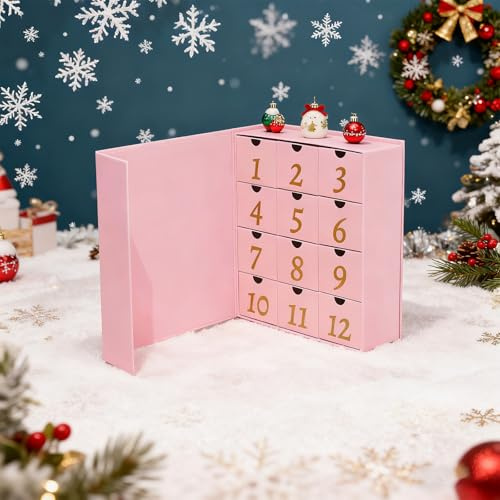 Christmas Fill Your Own Advent Calendar 12 Empty Drawers - Reusable Cardboard Design,DIY Empty Advent Calendar Gifts Xmas 12 Days Countdown for Kids & Adults