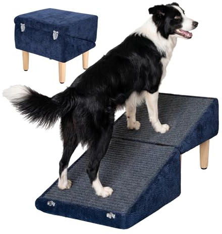 Dog Ramp Ottoman for Couch and Bed, Extra-Wide Platform with Storage | 18.9-In Height, 19° Gentle Incline, Non-Slip Claw-Resistant Fabric, 400 lb Capacity, Furniture-Grade, Senior & Injured Pets