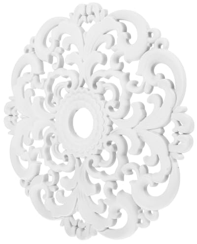 Hemobllo Rosone decorativo da soffitto con motivo floreale e intagli, diametro 31 cm, colore bianco