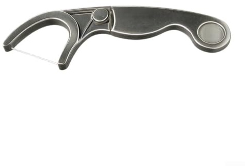 Soporte de hilo dental reutilizable de acero inoxidable con llavero de bucle, herramienta de cuidado portátil, paquete de 2, viaje y hogar (A)