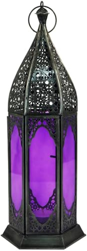 Orientalische Metall/Glas Laterne im marrokanischen Design, 6 Farben | Wunderschöne Laterne, filigrane Metallarbeit, farbiges Glas, ideal für Teelichter und batteriebetriebene Leuchten
