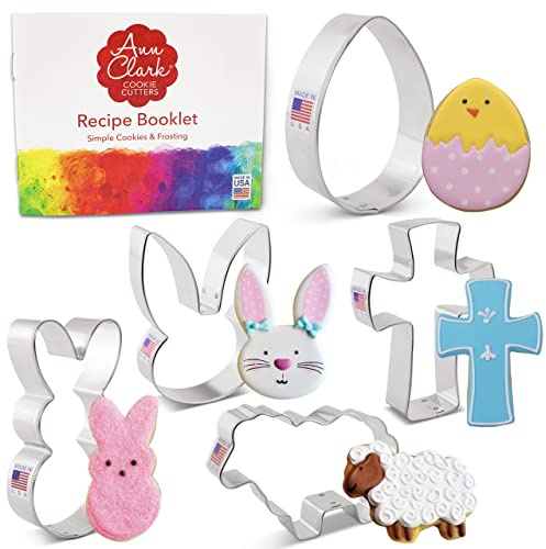 Ann Clark Easter Cookie Cutters 5-Pc. Set (Easter Egg, Bunny, Bunny Face, Holy Cross, Lamb) Made in USA