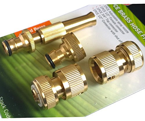 Tech Traders ® 4 Pcs Brass Hose Pipe Fitting Set/Garden Tap Hosepipe Quick Connectors & Spray Nozzle