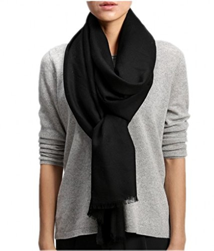 Prettystern Großer Damen Stola Pashmina-Schal 100% Wolle Schulter-Tuch Wollschal Schwarz