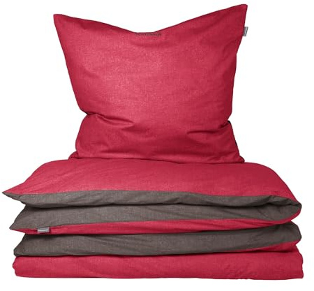 Schiesser Bettwäscheset Doubleface | Renforcé | 100% Baumwolle aus nachhaltiger Produktion | 155x220cm + 80x80cm | Rot-Dunkelgrau
