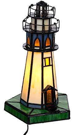 Birendy Tischlampe im Mosaik Style Leuchtturm Tiff130, Tischlampe Motiv Lampe, Dekorationslampe, Jugendstil Style, Glaslampe