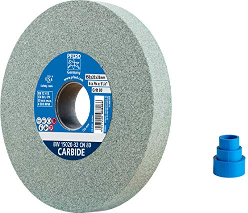 PFERD Schleifbockscheibe CARBIDE, 150x20x32mm, SiC 80, 39009724 – Weiche, aggressive Schleifscheibe für harte Materialien, z. B. Hartmetall, mit Reduzierhülsen (25/20/16mm)