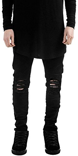 LAEMILIA Homme Pantalons Denim Trou Biker Jeans Skinny Cargo Straight Slim Fit Déchiré Cigarette (FR46)