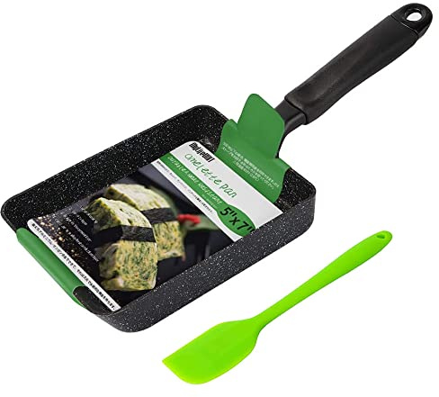 MyLifeUNIT Tamagoyaki Pan, Japanese Omelette Pan Nonstick with Silicone Spatula, Square Egg Pan 7 x 5 inches, Black