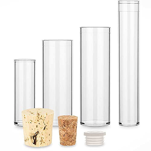 Tuuters 100 Stück Kunststoff Reagenzgläser mit Lamelle 50 x Ø16mm Röhrchen | 7ml Füllvolumen, 5cm hoch und 1,6cm breit, Kunststoffröhrchen mit Plastik Verschluss für Geschenke, Blumen und Samen