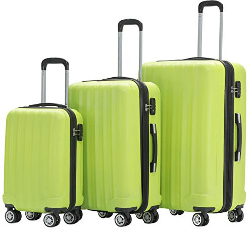 BEIBYE TSA-Schloß 2080 Zwillingsrollen 3 TLG. Reisekofferset Koffer Kofferset Trolley Trolleys Hartschale (Grün)