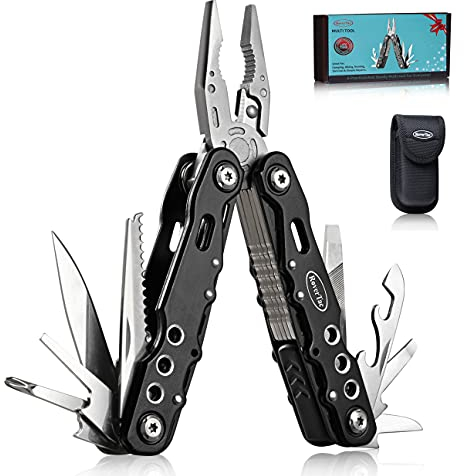 RoverTac Multi Tool Gifts for Men: Survival Camping Tools, Multi Tool Pliers Bottle & Can Opener Liner Lock Nylon Sheath, Pocket Plier for Camping Hiking, Black