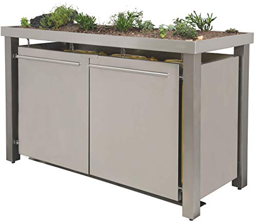Mülltonnenbox aus Edelstahl mit Edelstahlpfosten (1x 240l + 2X 120l, B-Design, Pflanzenwanne, Edelstahl)