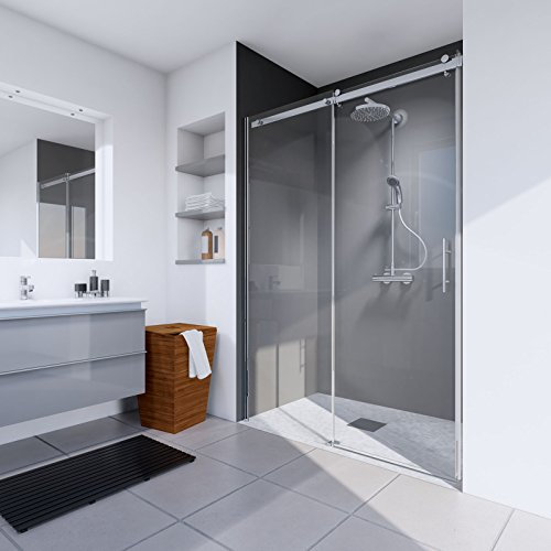 Schulte porte de douche coulissante en niche 100 x 200 cm avec roulettes en haut, profilé aspect chromé, 2 verres de sécurité transparent 6 mm, montage partie fixe réversible, réglage 97-100.3 cm