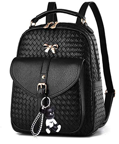 AINUOEY Damen Rucksack Taschen Frauen Elegant Tasche Stadtrucksack Rucksackhandtasche Vintage PU-Leder 76605 1-teilig set Schwarz V1